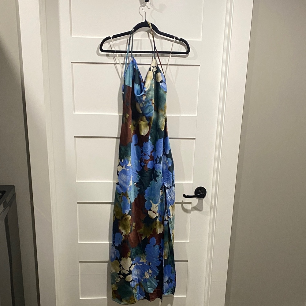 Floral Slip Maxi Dress in Blue and Green